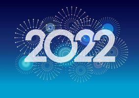 el logotipo del año 2022 y fuegos artificiales con espacio de texto sobre un fondo azul. ilustración vectorial celebrando el año nuevo. vector
