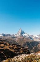 Beautiful mountain landscape with views of the Matterhorn peak in Zermatt, Switzerland.
