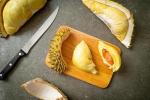 Durian riped and fresh, durian peel on white plate photo