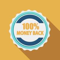 100 Money Back Quality Label Sign in Flat Modern Design with Long Shadow vector