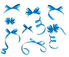 Blue Ribbon and Bow Set for Your Design. Vector illustration