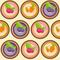 Sweet Cakes with Berry and Carrot Seamless Pattern Background vector