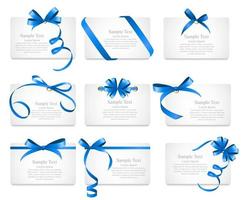 Card with Blue Ribbon and Bow Set. Vector illustration