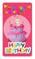 Happy Birthday Card Baner Background  with Cake and Flags. Vector Illustration