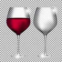 Copa de vino llena y vacía en la ilustración de vector de fondo transparente