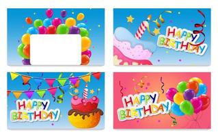 Color Glossy Happy Birthday Balloons Banner Background Vector Illustration