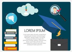 Resumen de antecedentes sobre el tema de la educación empresarial con un lugar vacío para el texto. Ilustración de vector de concepto plano