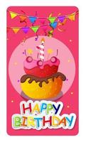 Happy Birthday Card Baner Background  with Cake and Flags. Vector Illustration