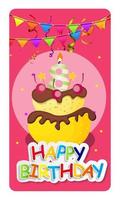 Happy Birthday Card Baner Background  with Cake and Flags. Vector Illustration