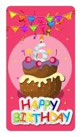 Happy Birthday Card Baner Background  with Cake and Flags. Vector Illustration