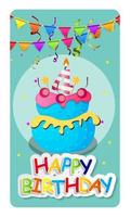 Happy Birthday Card Baner Background  with Cake and Flags. Vector Illustration