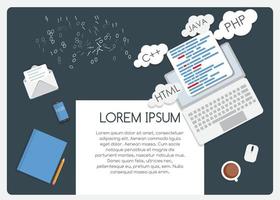 Abstract Background on Business Theme with Empty Place for Your Text. Programming Coding Flat Concept Vector Illustration