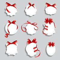 Price Tags with Red Bows and Ribbon Set. Paper Label  Design Vector Illustration