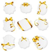 Card with Gold Ribbon and Bow Set. Vector illustration