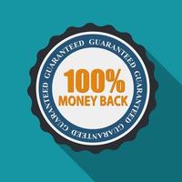 100 Money Back Quality Label Sign in Flat Modern Design with Long Shadow