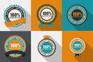 Vector 100 Satisfaction Quality Label Set in Flat Modern Design with Long Shadow. Vector Illustration