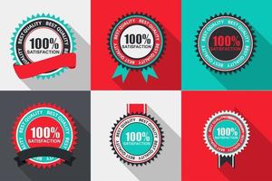 Vector 100 Satisfaction Quality Label Set in Flat Modern Design with Long Shadow. Vector Illustration