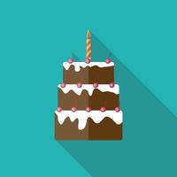 Birthday Cake Flat Icon with Long Shadow, Vector Illustration