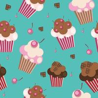 Seamless Pattern with Cute Cupcakes, Vector Illustration