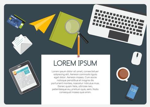 Resumen de antecedentes sobre el tema empresarial con un lugar vacío para el texto. Ilustración de vector de concepto plano de lugar de trabajo