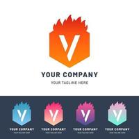 Modern Letter V Fire Logo vector