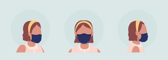 Wearing pleated mask semi flat color vector character avatar set