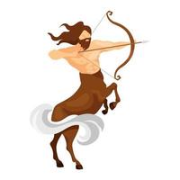 Centaurus flat vector illustration. Half-man, half-horse archer. Greek mythology. Fantastical warrior. Mythological creature attack. Sagittarius isolated cartoon character on white background