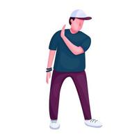Teenager dancing flat color vector faceless character. Stylish guy showing refuse gesture. Modern break dance performer isolated cartoon illustration for web graphic design and animation