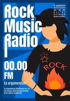 Plantilla de folleto de radio de música rock. folleto, folleto, concepto de folleto con ilustración plana. diseño de dibujos animados de página de vector para revista. invitación publicitaria con espacio de texto