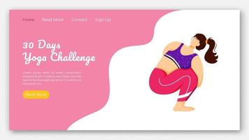 Plantilla de vector de página de destino de desafío de yoga de 30 días. estilo de vida activo y saludable. idea de interfaz de sitio web bodypositive con ilustraciones planas. diseño de página de inicio, banner web, concepto de dibujos animados de página web