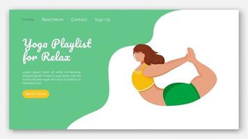 lista de reproducción de yoga para relajarse plantilla de vector de página de destino. ejercicios deportivos de estiramiento. idea de interfaz de sitio web bodypositive con ilustraciones planas. diseño de página de inicio, banner web, concepto de dibujos animados de página web