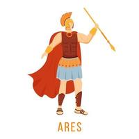 Ares flat vector illustration. God of war. Ancient Greek deity. Divine mythological figure. Isolated cartoon character on white background