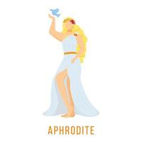 Aphrodite flat vector illustration. Ancient Greek deity. Goddess of love, beauty and eternal youth. Mythology. Divine mythological figure. Isolated cartoon character on white background