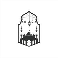Mosque greeting card frame background design isolated on mosque door illustration. vector