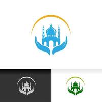 Muslim prayer sign icon vector design. Mosque vector design isolated on hand illustration.