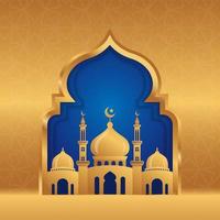 Islamic background design with 3d mosque illustration in gold color. Can be used for greetings card, backdrop or banner. vector