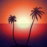 puesta de sol tropical con palmeras vector