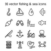 Isolated marine and fishing icons set vector