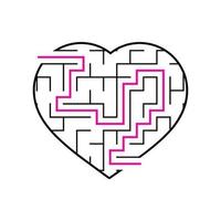 Labyrinth with a black stroke. Lovely heart. A game for children. Simple flat vector illustration isolated on white background. With the answer.