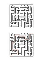 A square maze for children. Simple flat vector illustration isolated on white background. With the answer.