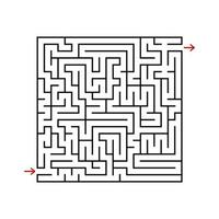 Black square maze with entrance and exit. A game for children and adults. Simple flat vector illustration isolated on white background.