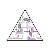 A triangular labyrinth, a pyramid with a black stroke. A game for children. Simple flat vector illustration isolated on white background. With the answer.