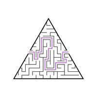 un laberinto triangular, una pirámide de trazo negro. un juego para niños. Ilustración de vector plano simple aislado sobre fondo blanco. con la respuesta.