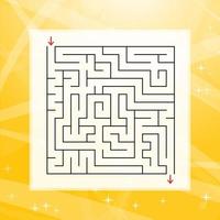 A square labyrinth. An interesting and useful game for children and adults. Simple flat vector illustration on a colorful abstract background.