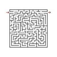 Black square maze with entrance and exit. A game for children and adults. Simple flat vector illustration isolated on white background.