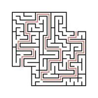 Abstract square maze with entrance and exit. Simple flat vector illustration isolated on white background. With a place for your drawings. With the answer.