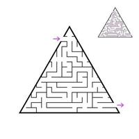 un laberinto triangular, una pirámide de trazo negro. un juego para niños. Ilustración de vector plano simple aislado sobre fondo blanco. con la respuesta.