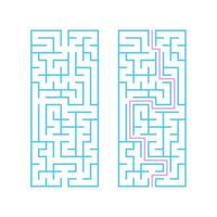 Rectangular labyrinth with a blue stroke. A game for children. Simple flat vector illustration isolated on white background. With the answer.