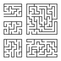 A set of square and rectangular labyrinths with entrance and exit. Simple flat vector illustration isolated on white background.