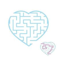 Labyrinth with blue strokes. Lovely heart. A game for children. Simple flat vector illustration isolated on white background. With the answer.